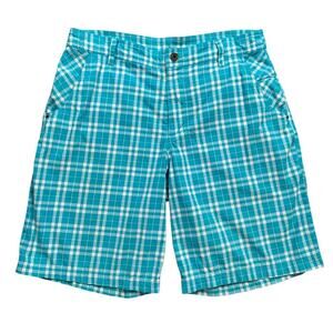 Lululemon‎ Shorts Mens 34 Cyan Blue White Commission Flat Front Plaid Golf